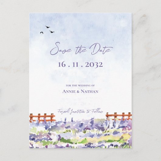 Mooi Elegant Lavendelveld Landschap Bruiloft Aankondigingskaart (Voorkant)