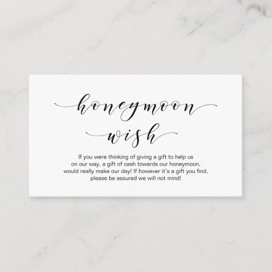 Mooi Elegant, zwart script Honeymoon Wish Informatiekaartje (Voorkant)