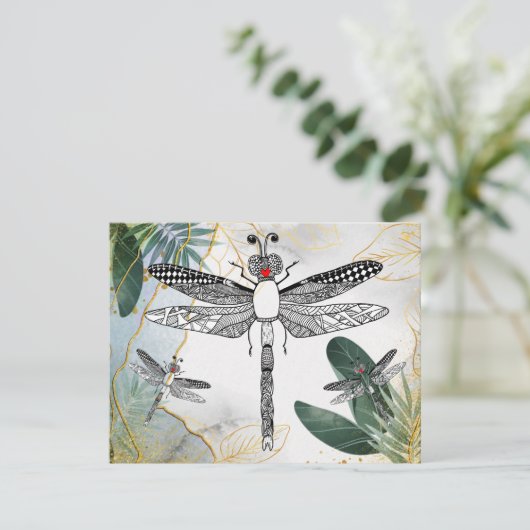 Mooi en kleurrijk Dragonfly Wenskaart Aankondiging (Staand voorkant)