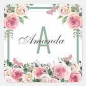 Mooi Floral Design Monogram Vierkante Sticker (Voorkant)