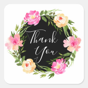 Mooi Floral Wreath Dank je wel Vierkante Sticker