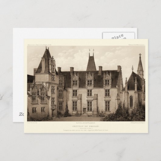 Mooi Frans Chateau in Sepia Tones Briefkaart (Voorkant / Achterkant)