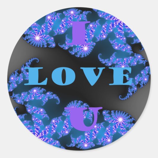 Mooi Galactisch Blauw Liefde Tekst Patroon Ontwerp Ronde Sticker (Voorkant)