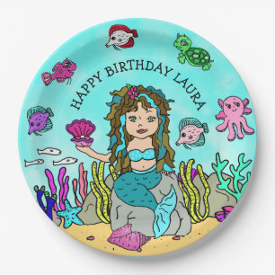 Mooi Gepersonaliseerd Turquoise Zeemeermin Verjaar Papieren Bordje