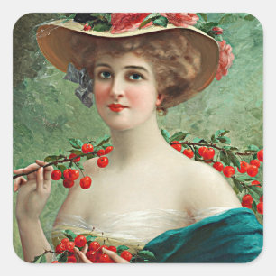 mooi gevlochten Pet en kersen Vierkante Sticker