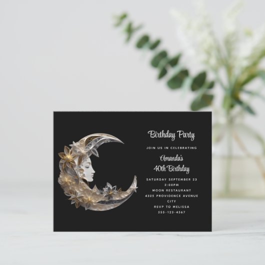 Mooi gezicht in de maan Verjaardag Uitnodiging Briefkaart (Staand voorkant)