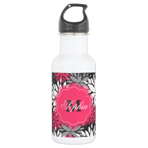 Mooi girly trendy monogram bloemenpatroon waterfles 