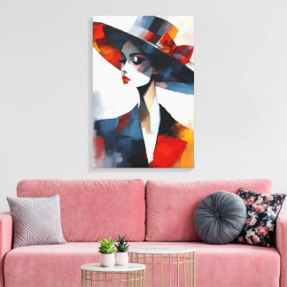 Mooi glamour vrouw met hoed kunst canvas afdruk