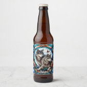 Mooi Glas in lood Look Wolf Pair Bier Etiket (Voorkant)