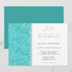 Mooi glinsterende lovertjes & diamanten turquoise kaart