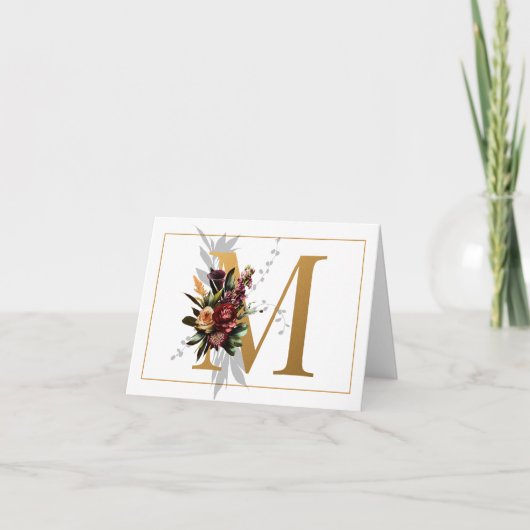 MOOI GOUD EN BLOEMEN MONOGRAM M NOTITIEKAARTJE (Voorkant)