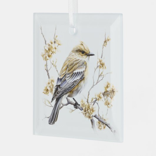 Mooi Goud en Wit Kerstmis Vogel Ontwerp Glas Ornament (Voorkant links)