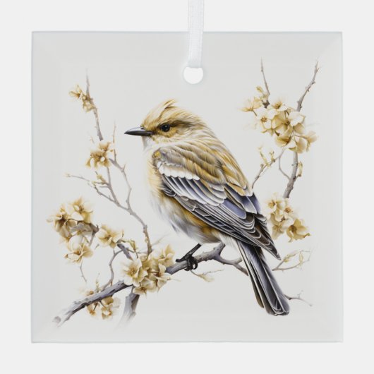 Mooi Goud en Wit Kerstmis Vogel Ontwerp Glas Ornament (Achterkant)