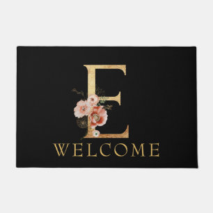 Mooi Goud Monogram E met POPPY Bloemen Deurmat