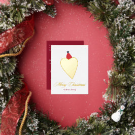 Mooi Gouden Hart met Kerst Pet Wit Folie Feestdagen Briefkaart