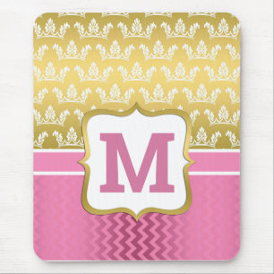 Mooi gouden prinsessenkroon en roze chevron muismat