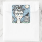 MOOI GRIEZELIG FRANKENELLA MONSTER, GRAVEN, KAT VIERKANTE STICKER (Tas)