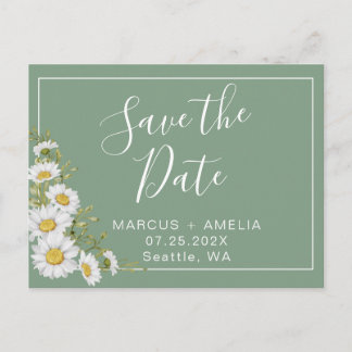 Mooi groene en witte madeliefjes Save The Date Aankondigingskaart
