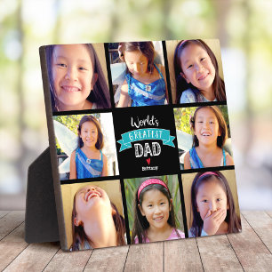 Mooi Grootste Papa Teal Banner 8 Foto Collage Fotoplaat