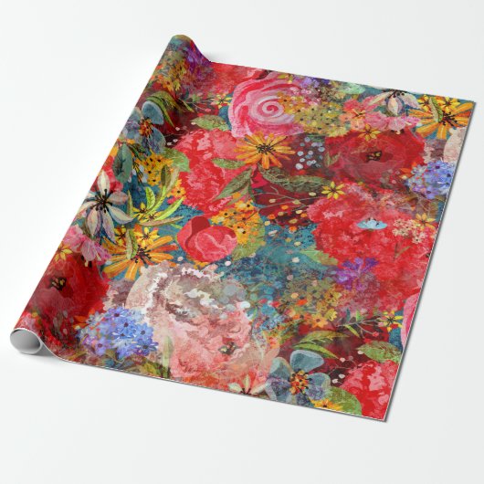 Mooi helder kleurrijk Abstract bloemenpatroon Cadeaupapier (Uitgerold)