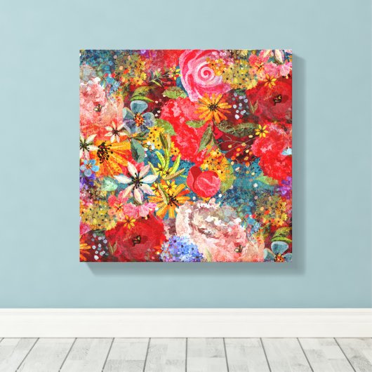 Mooi helder kleurrijk Abstract bloemenpatroon Canvas Afdruk (Insitu (Houten vloer))