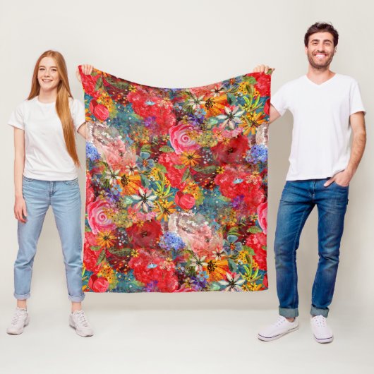 Mooi helder kleurrijk Abstract bloemenpatroon Fleece Deken (In situ)