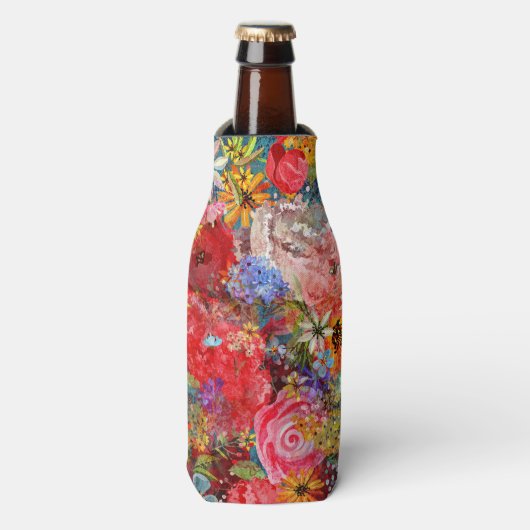 Mooi helder kleurrijk Abstract bloemenpatroon Flesjeskoeler (Fles Voorkant)