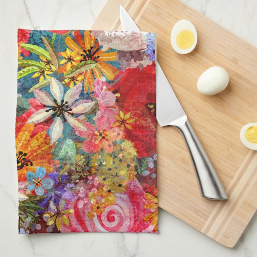 Mooi helder kleurrijk Abstract bloemenpatroon Theedoek (Quarter Fold)