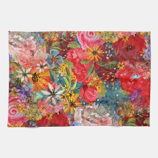 Mooi helder kleurrijk Abstract bloemenpatroon Theedoek (Horizontaal)