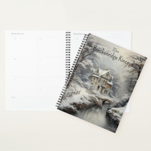 Mooi huis in de winter Scene, Naam wijzigen, Jaar Planner (Display)