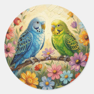 Mooi Impasto Blauwe en Groene Parkieten Ronde Sticker