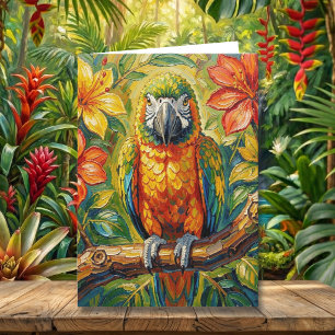 Mooi Impasto Kleurrijke Papegaai Gelukkig Verjaa Kaart