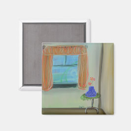 Mooi interieur met Oranje gordijnen Originele kuns Magneet