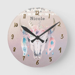 Mooi Iriserend Boho Chic Bloemmotief Rustiek Op Ma Ronde Klok