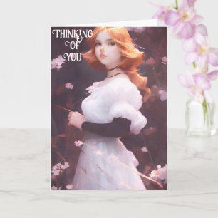 Mooi jong meisje van roze bloemen portret kaart