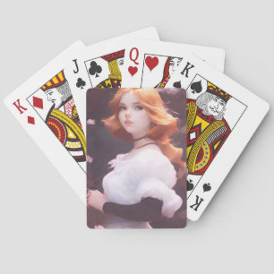 Mooi jong meisje van roze bloemen portret pokerkaarten