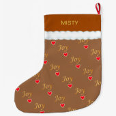 Mooi Joy Heart Pattern op Brown Grote Kerstsok (Achterkant)