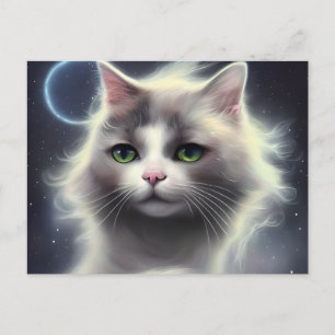 Mooi kat-portret met bloemen in krullende Pa Briefkaart