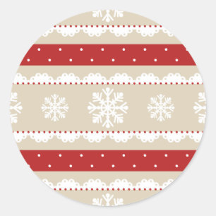 Mooi Kerst Beige Rood Wit Sneeuwvlokken Patroon Ronde Sticker