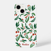 Mooi kerstgebaar Holly Berry Monogram iPhone Hoesje (Achterkant)