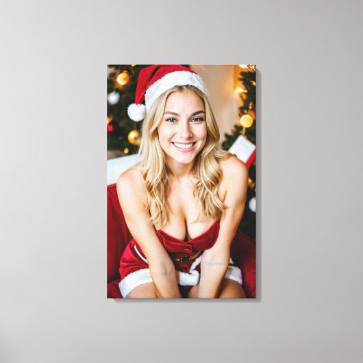 Mooi kerstmeisje op canvas afdruk (Voorkant)