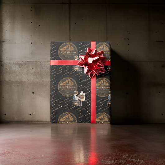 Mooi kind piano Victor record zwart brons Cadeaupapier