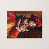 Mooi klein meisje met kat legpuzzel (Horizontaal)