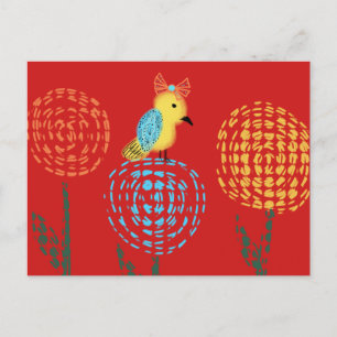 Mooi Kleine Minimalistische Gele Vogel Kunst Doodl Briefkaart