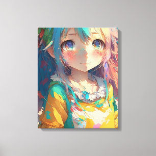 Mooi kleurrijk anime meisje canvas afdruk