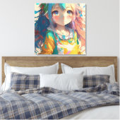 Mooi kleurrijk anime meisje canvas afdruk (Insitu (Slaapkamer))