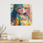 Mooi kleurrijk anime meisje poster (Keuken)