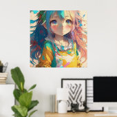 Mooi kleurrijk anime meisje poster (Thuiskantoor)