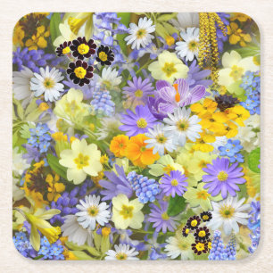 Mooi kleurrijk bed van bloemen vierkante kartonnen onderzetter