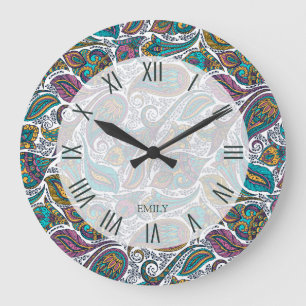 Mooi kleurrijk etnisch paisley patroon grote klok